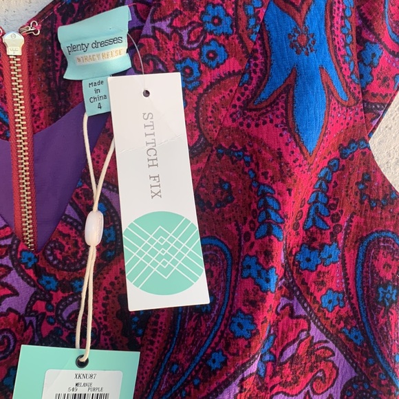 Plenty Dresses by Tracy Reese magenta blue paisley v neck/back cap sleeves - Picture 11 of 13